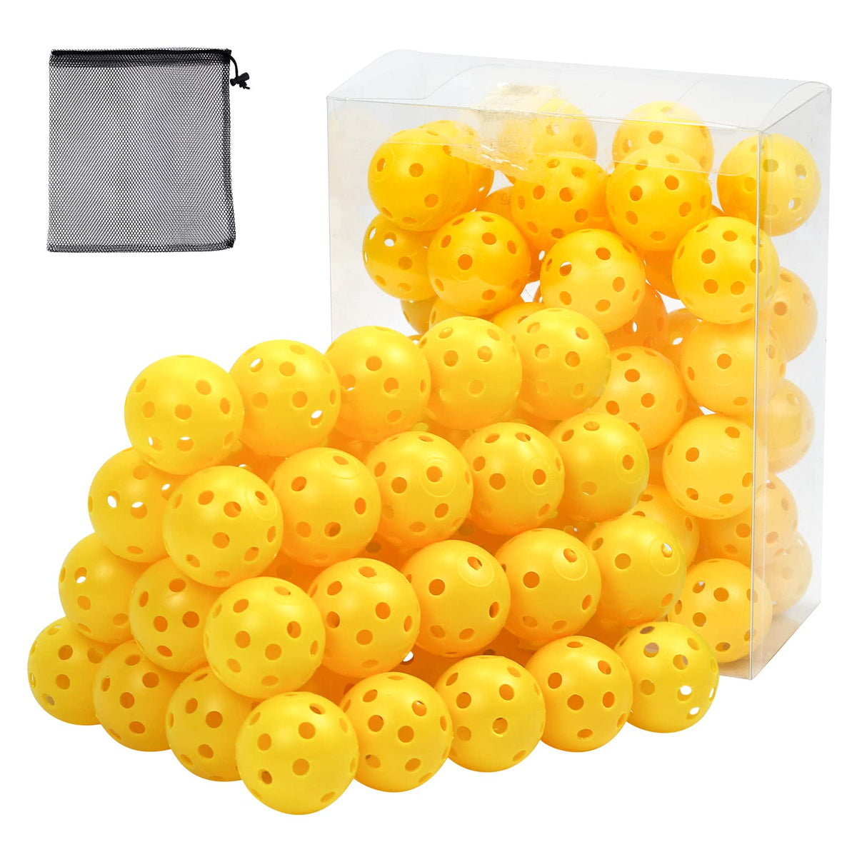 Bac-kitchen 50-pack yellow golf balls with mesh bag for easy backyard practice.