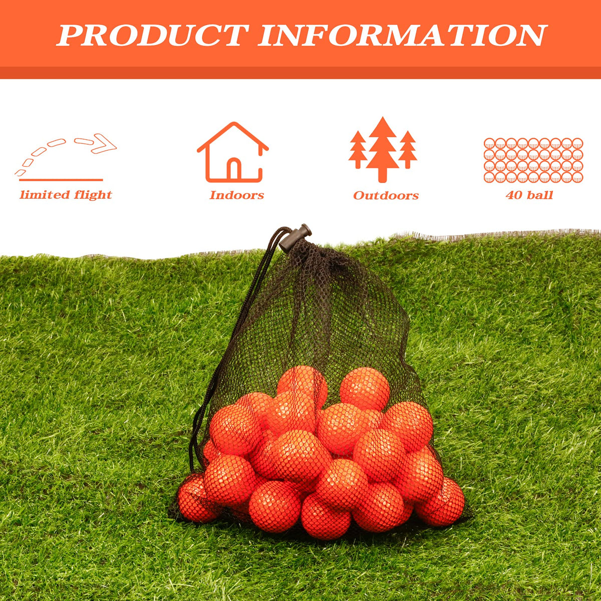 Mesh drawstring bag from Bac-kitchen keeps foam golf balls organized.