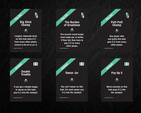 Group play with Bad Cards Fore Gambling Golfers on an active hole