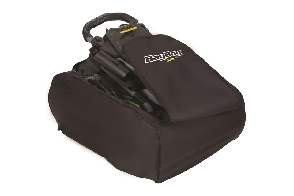 Bag Boy Carry Bag Quad Black front view protects your cart and trunk from rain