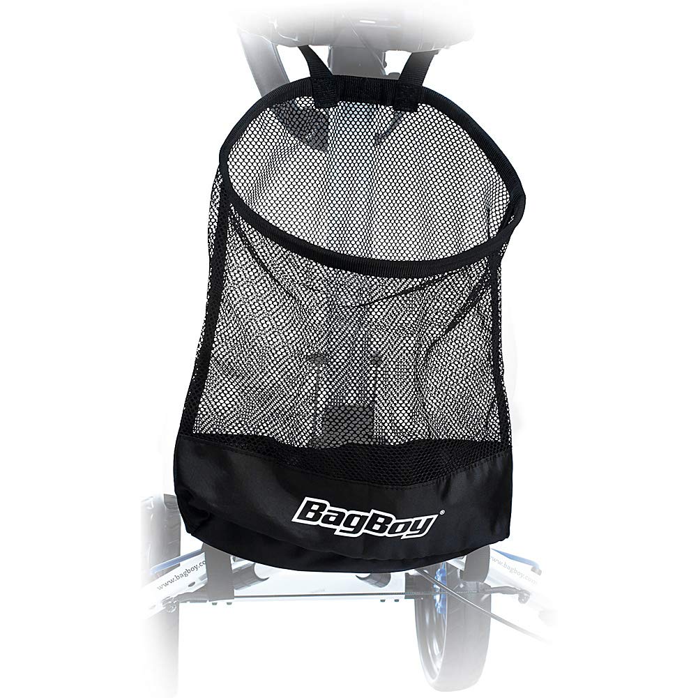 Bag Boy cart storage basket with always-open edge for quick access during shopping
