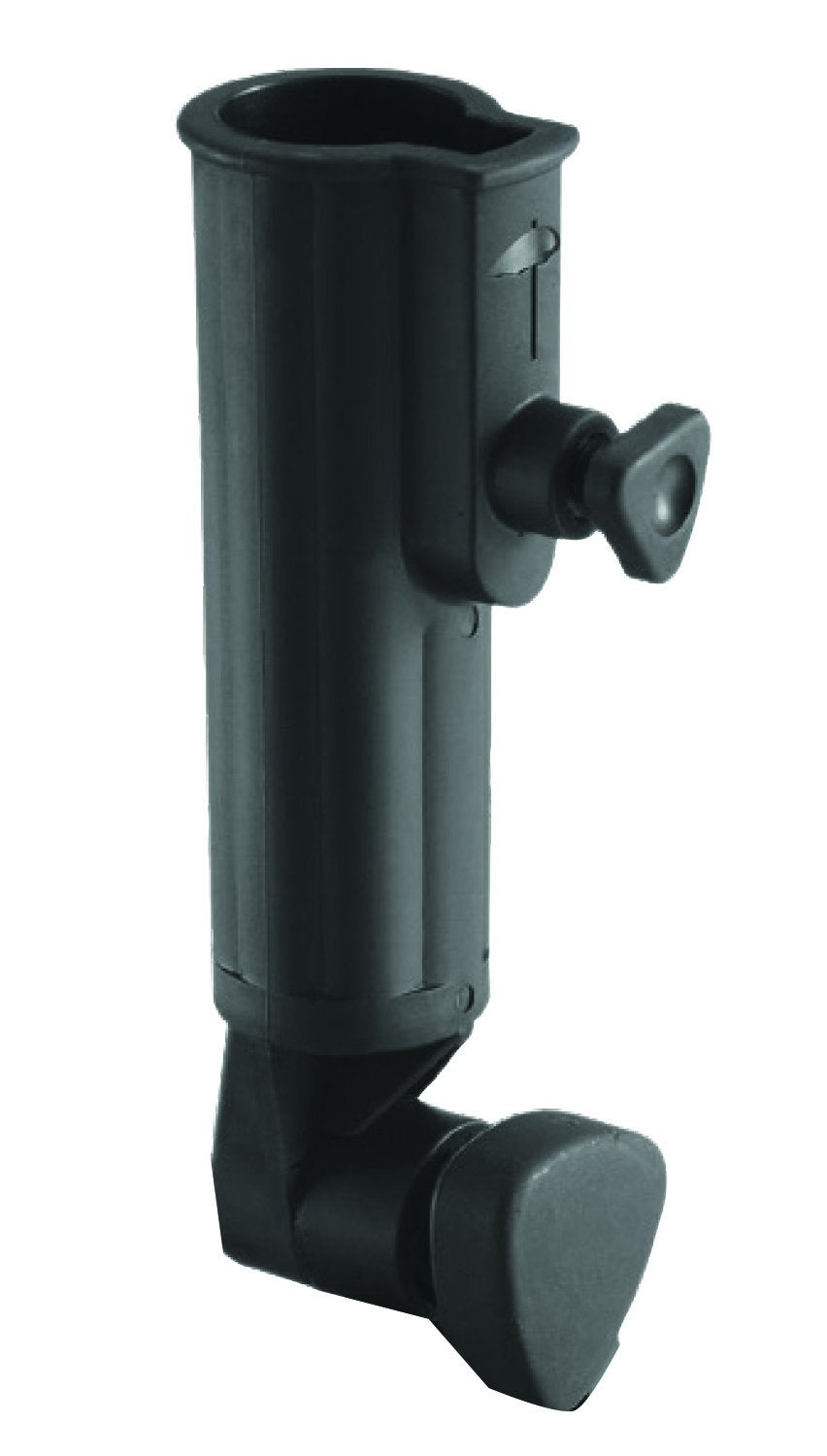 Bag Boy umbrella holder showing left-right and forward-backward adjustment for shade control