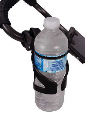 Bag Boy universal beverage holder on cart shows secure mounting for smooth hydration on the course