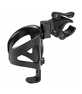 Bag Boy universal beverage holder self-leveling holster on round tubing preventing spills