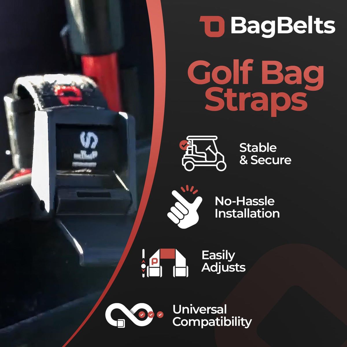 BagBelts secure bag legs clip provides stable support during uneven terrain.