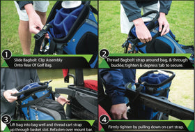 BagBolt universal fit system on diverse bags and carts