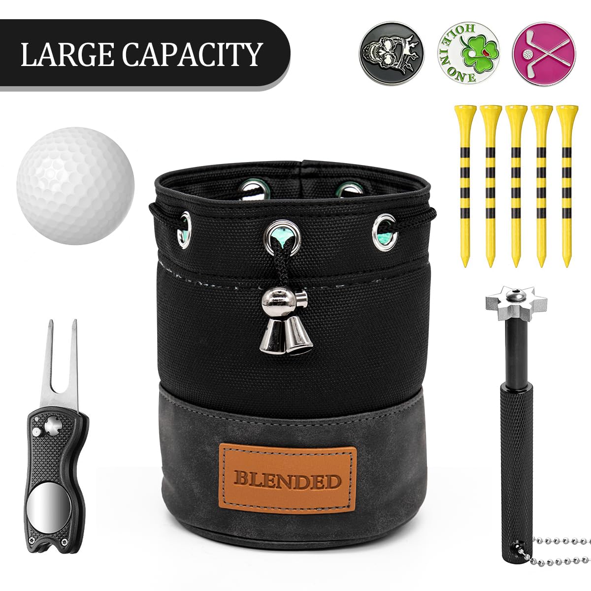BAIRBRE leather golf pouch with nylon stitching, durable and easy to clean.