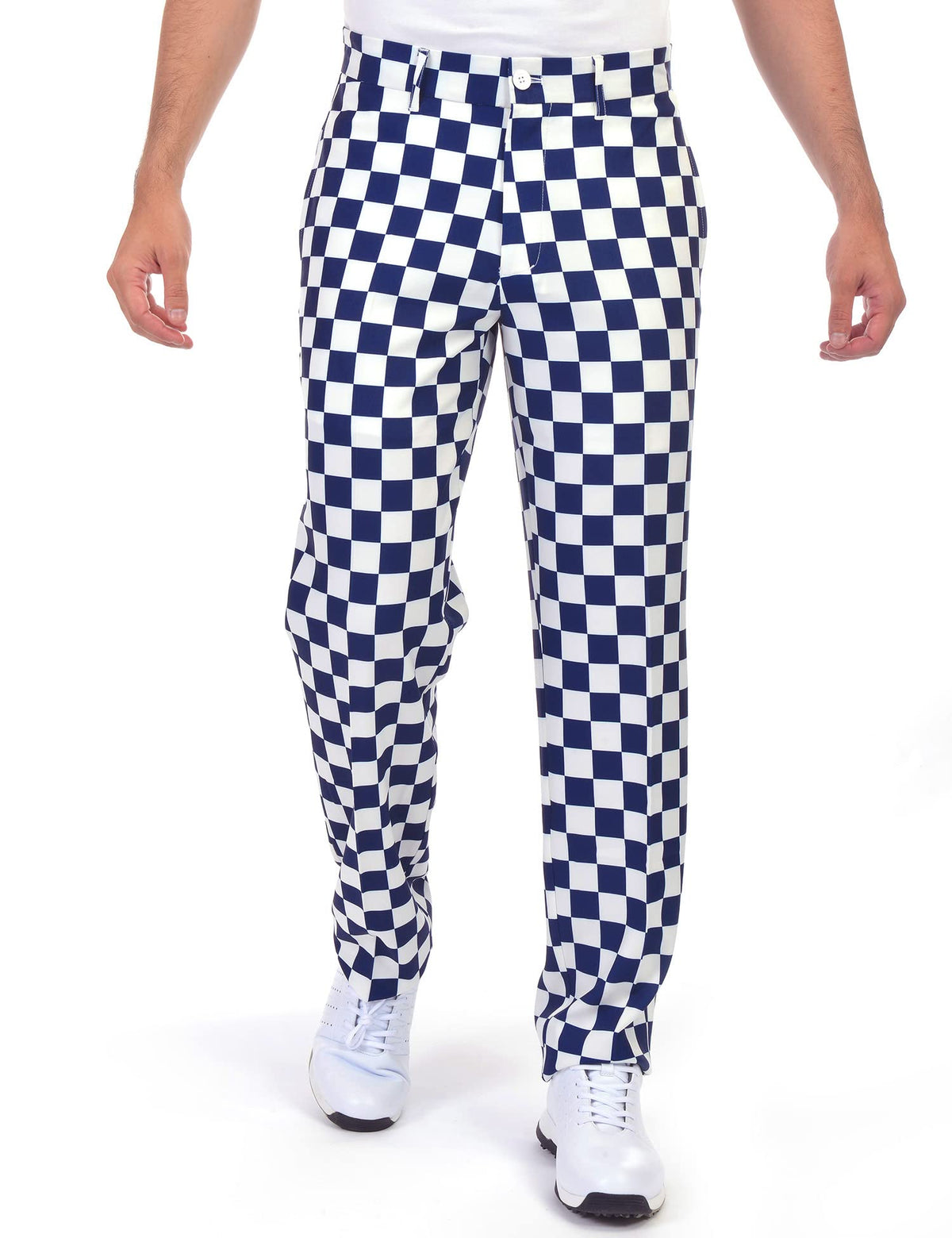Bakery checkered-pattern golf pants—front view, breathable and stylish for sunny rounds.