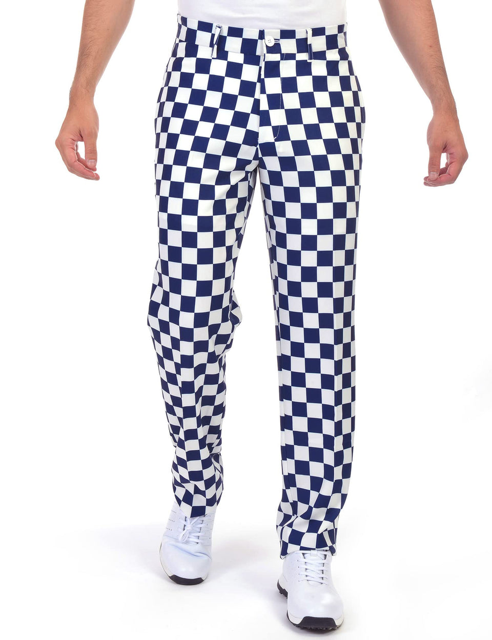 Bakery checkered-pattern golf pants—front view, breathable and stylish for sunny rounds.