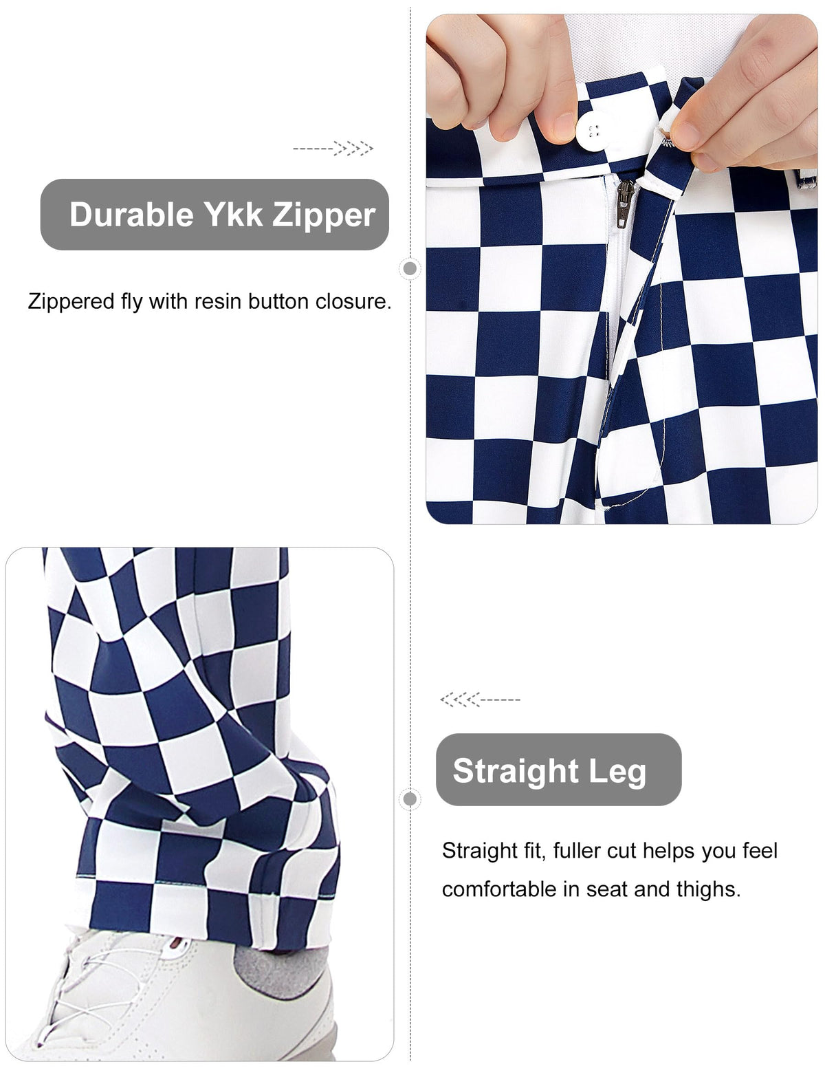 Bakery flat-front straight-fit pants—versatile look for golf and travel.