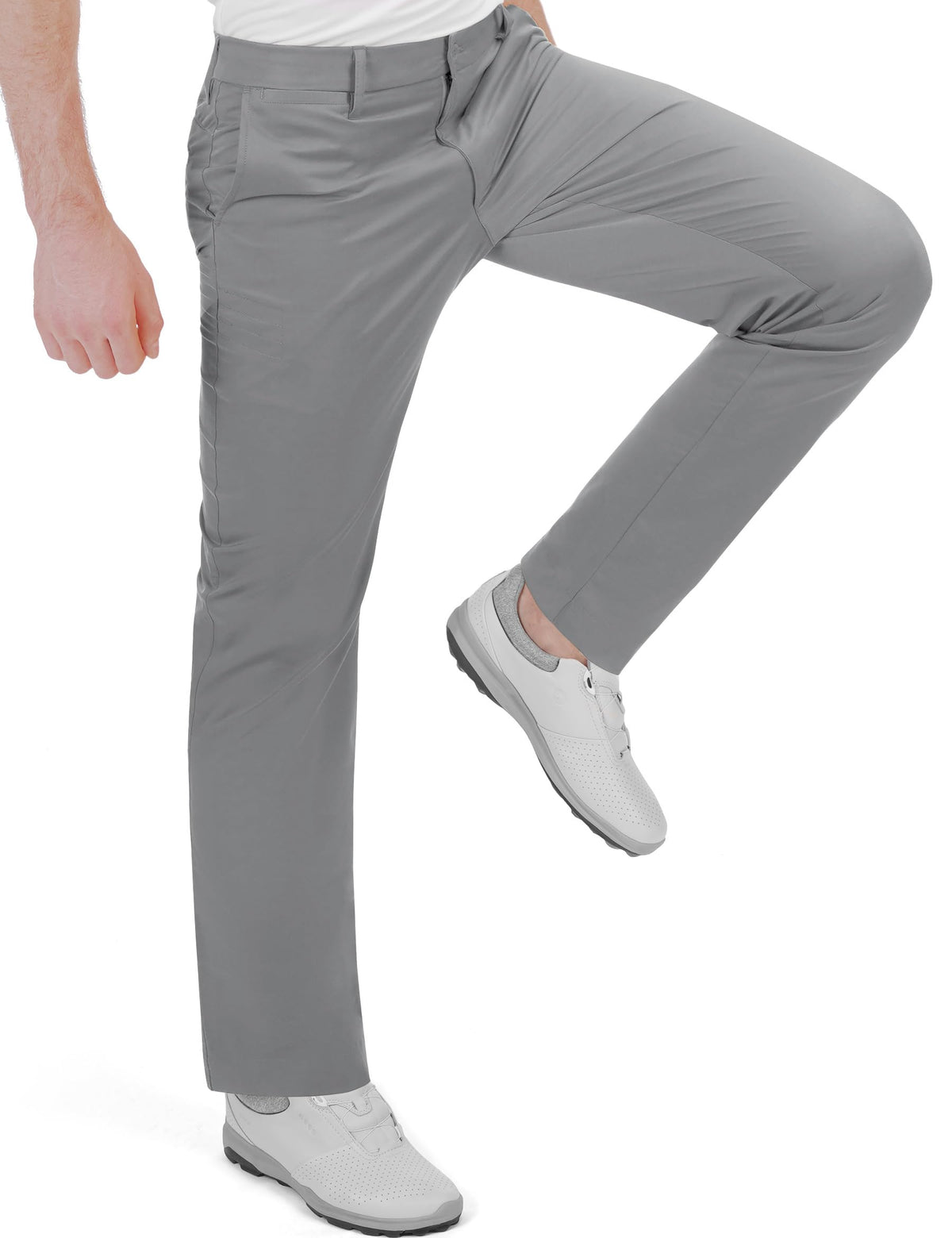 Bakery men's golf pants tee-pocket on right leg for quick access.