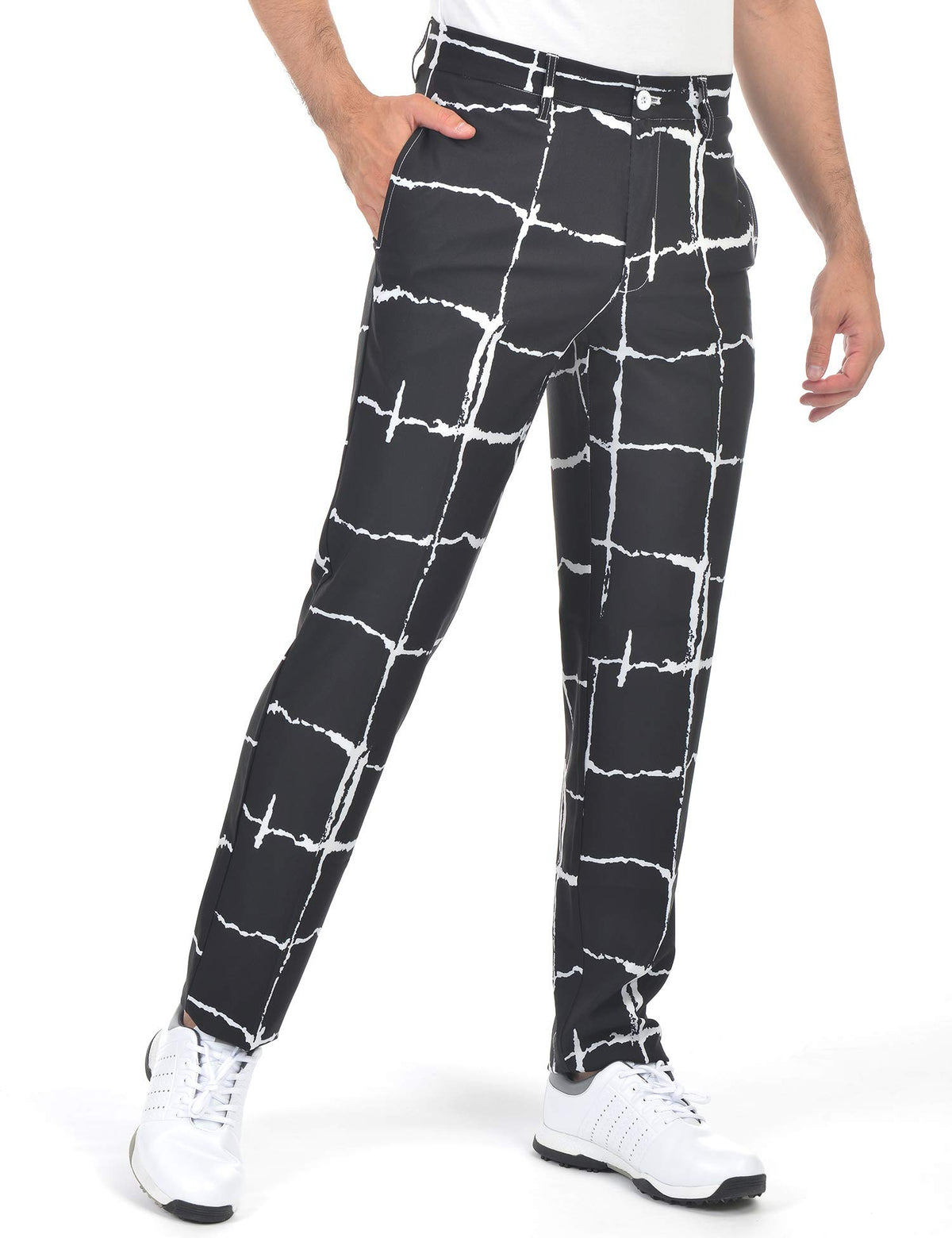 Bakery men's golf pants back view highlights relaxed fit and secure belt loops.