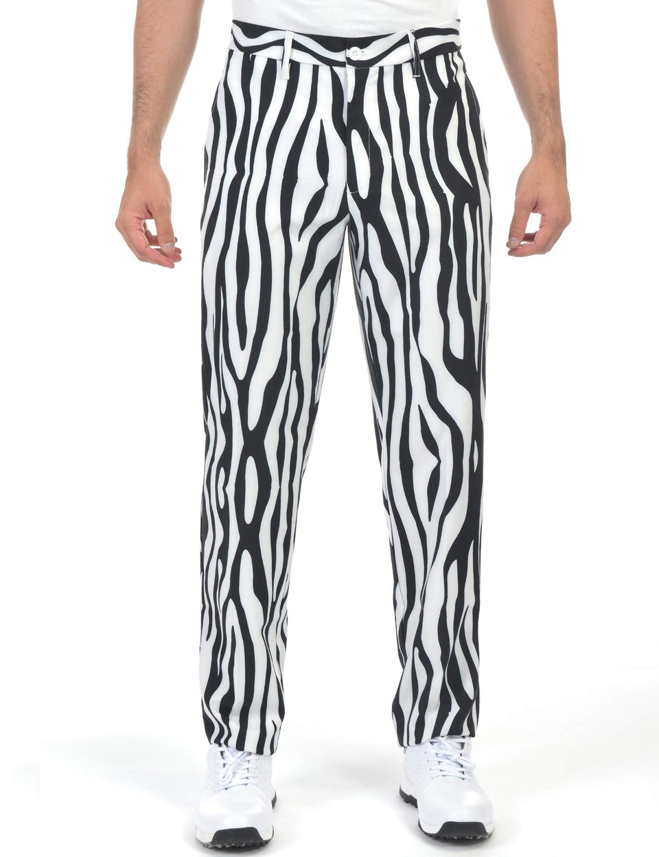 Bakery men's golf pants with 4 way stretch front view highlighting flexibility for swings.