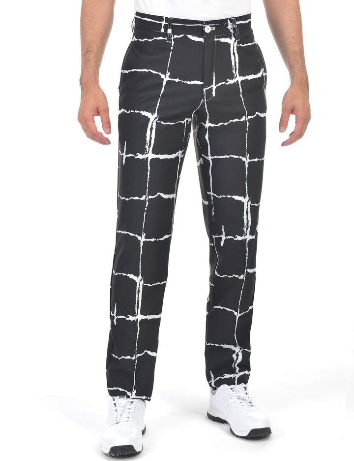 Bakery men's golf pants stretch stripe front view highlighting 4-way stretch for mobility