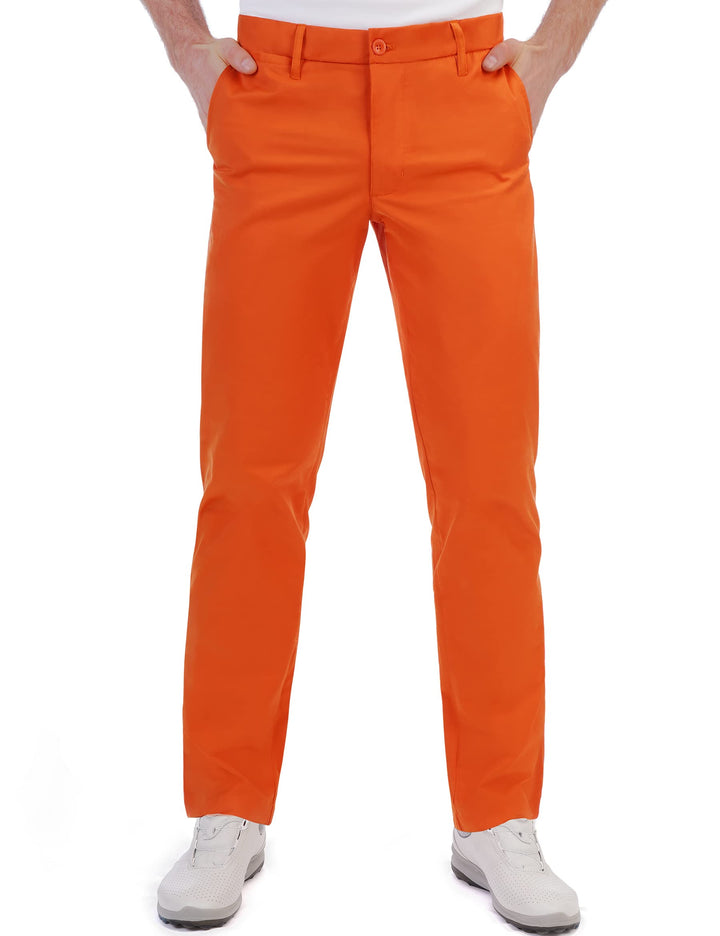 Bakery men's golf pants front view showing stretch waist for comfort