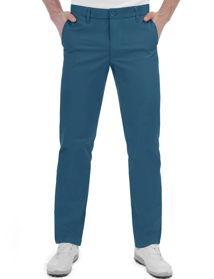 Bakery men's golf pants show a stretch waistband for flexibility on the course.