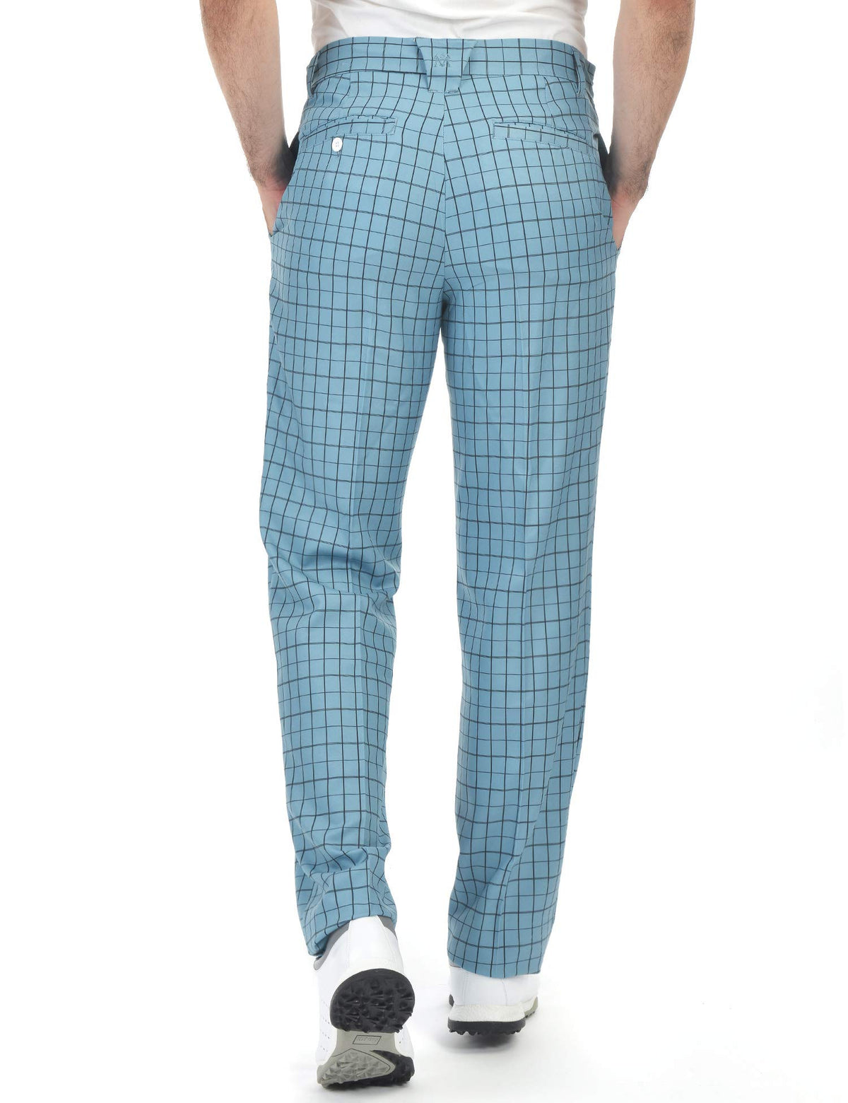 Bakery men's stretch golf pants side view demonstrates smooth movement during swing