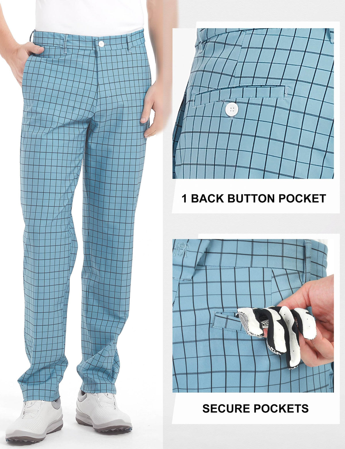 Bakery men's stretch golf pants wrinkle-resistant finish for easy care on busy days