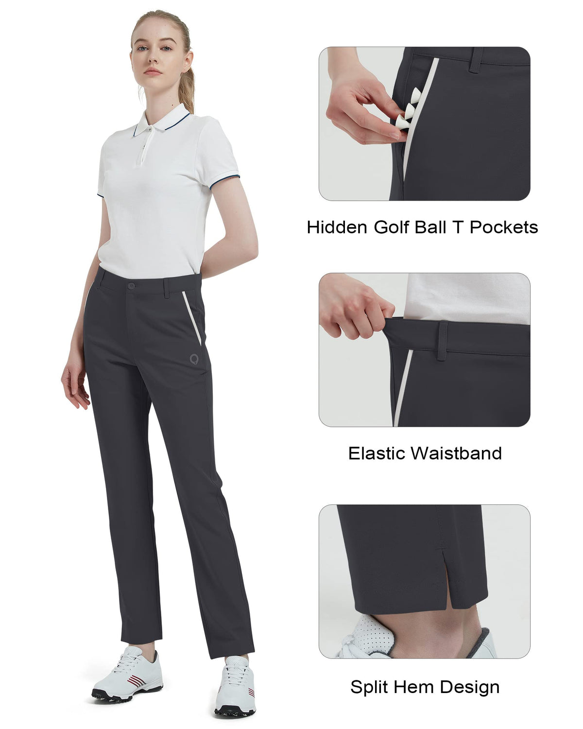 Bakery women's golf pants displaying multiple pockets for tees and essentials.