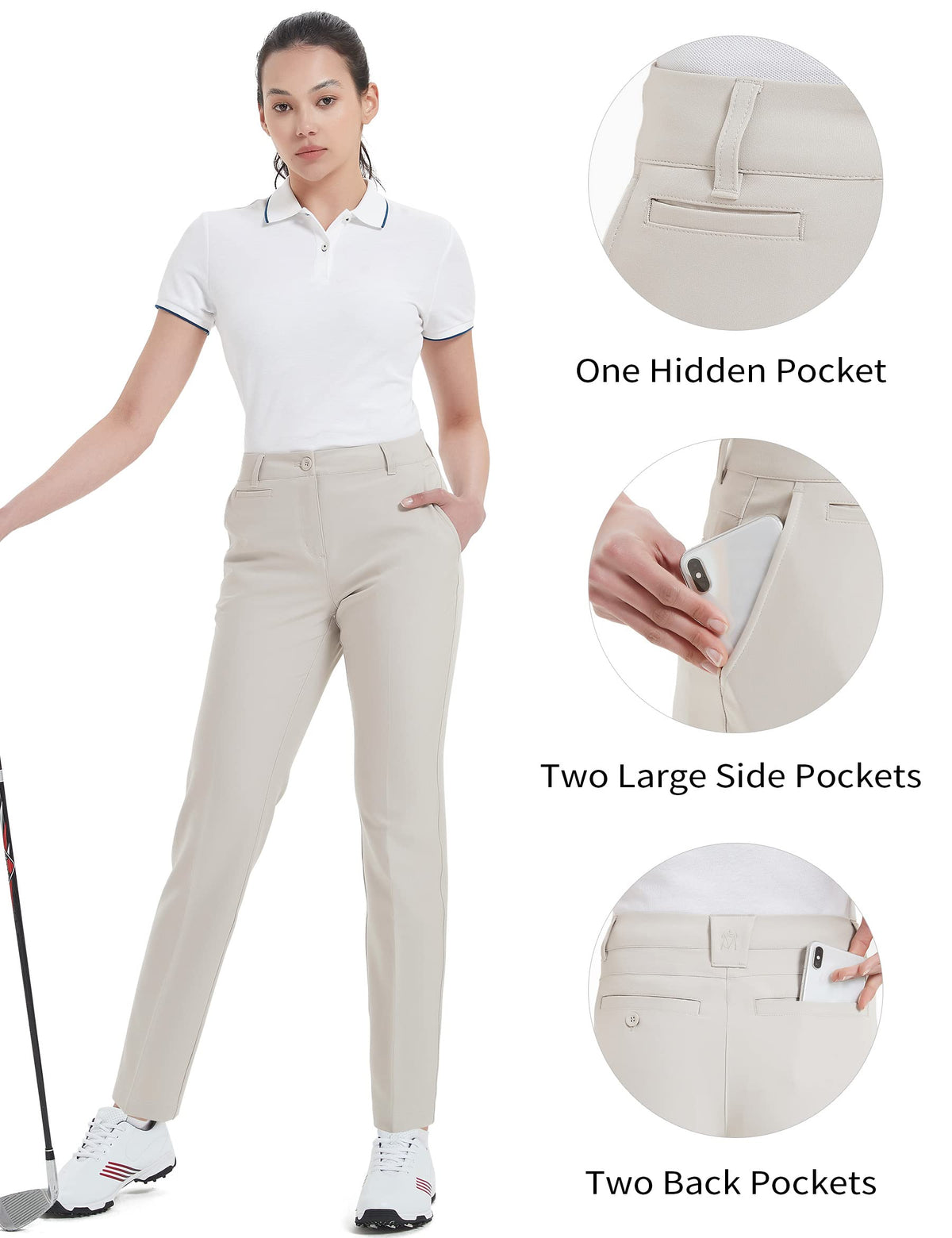 Bakery women's golf pants pocket area showing multiple practical pockets.