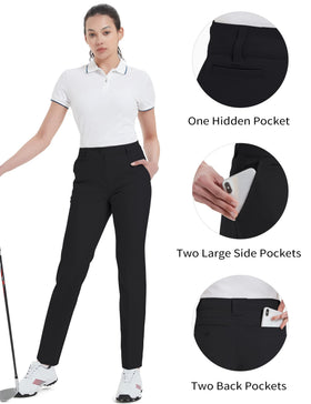 Bakery women's golf pants zipper and button detail for durable secure closure.