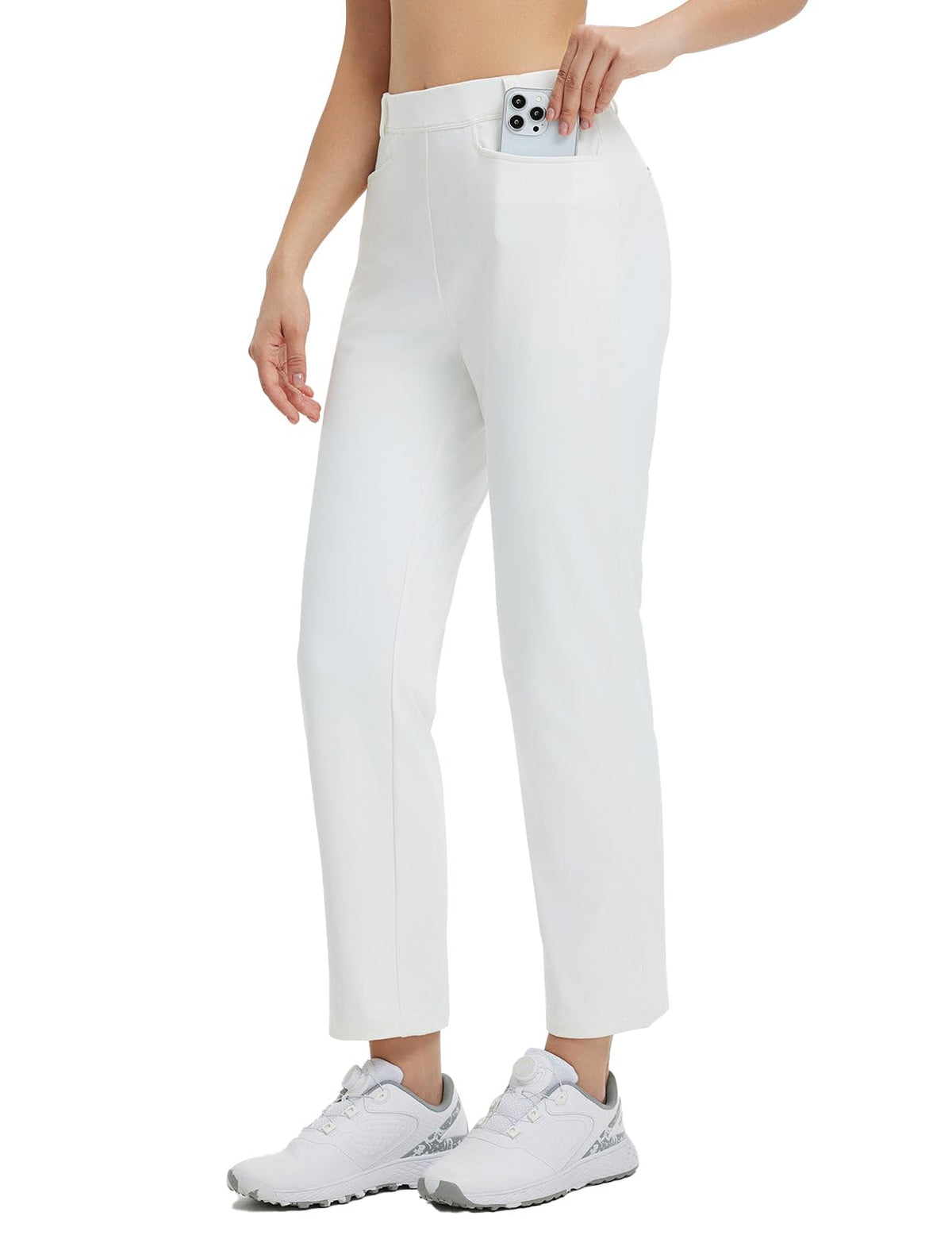 Baleaf elastic-waist golf pants with belt loops offer adjustable comfort for travel.