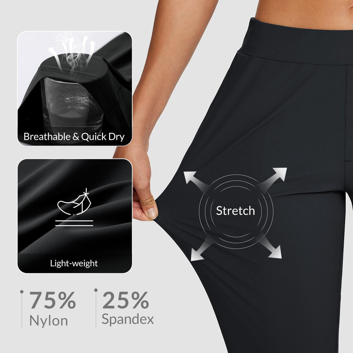 Baleaf elastic waistband with inner drawcord supports comfortable all-day wear.