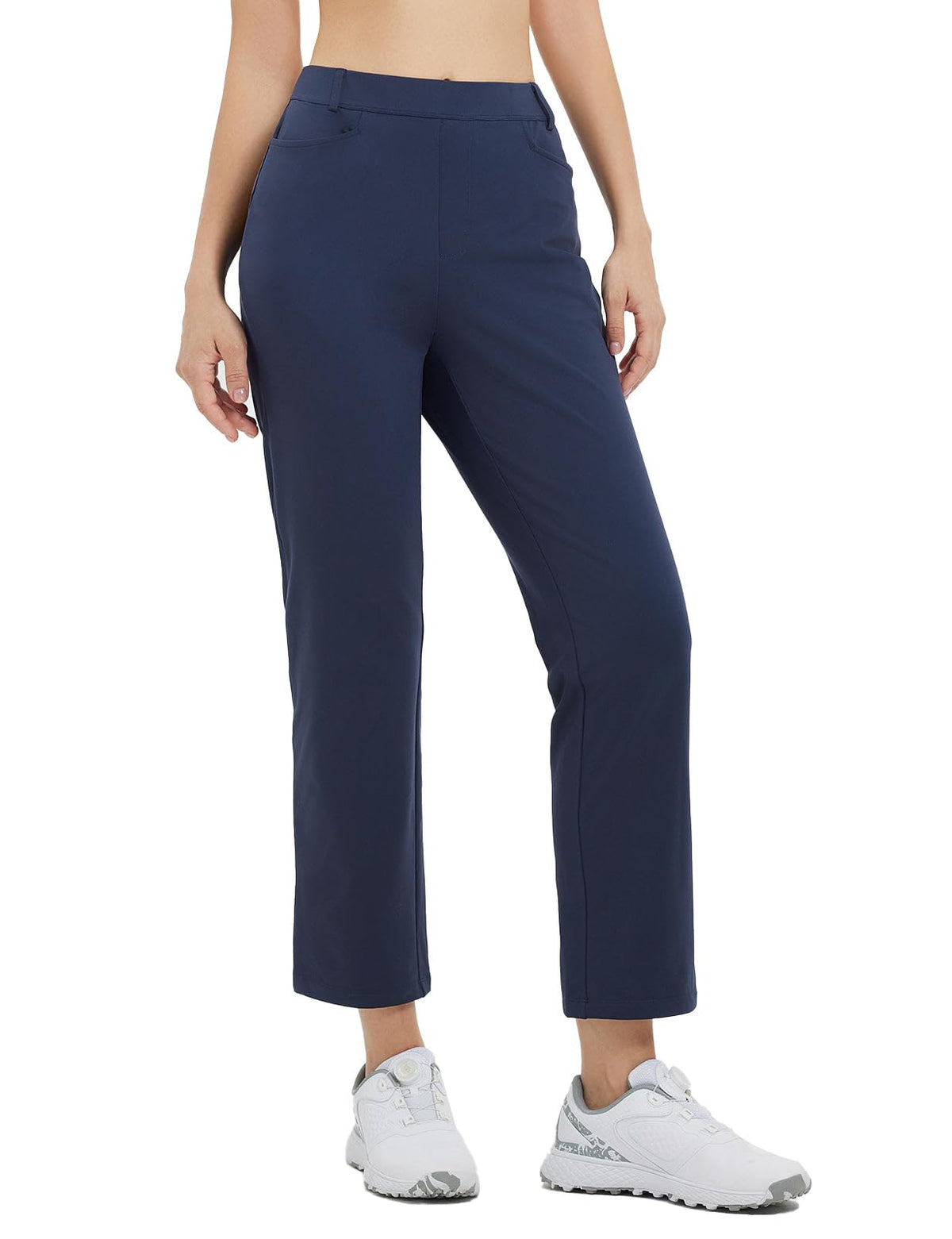 Baleaf fleece-lined golf pants front view showing warm fabric and tailored drape