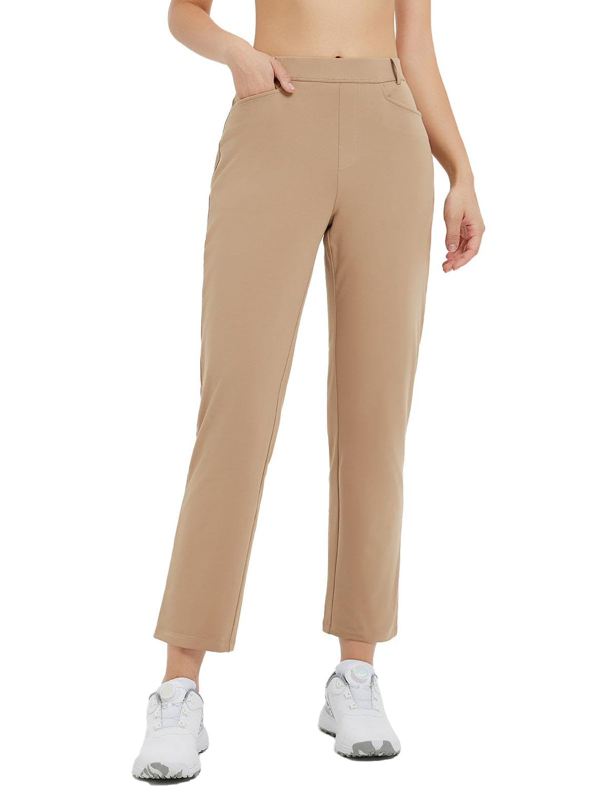 Baleaf front and back pockets golf pants in brown for secure storage