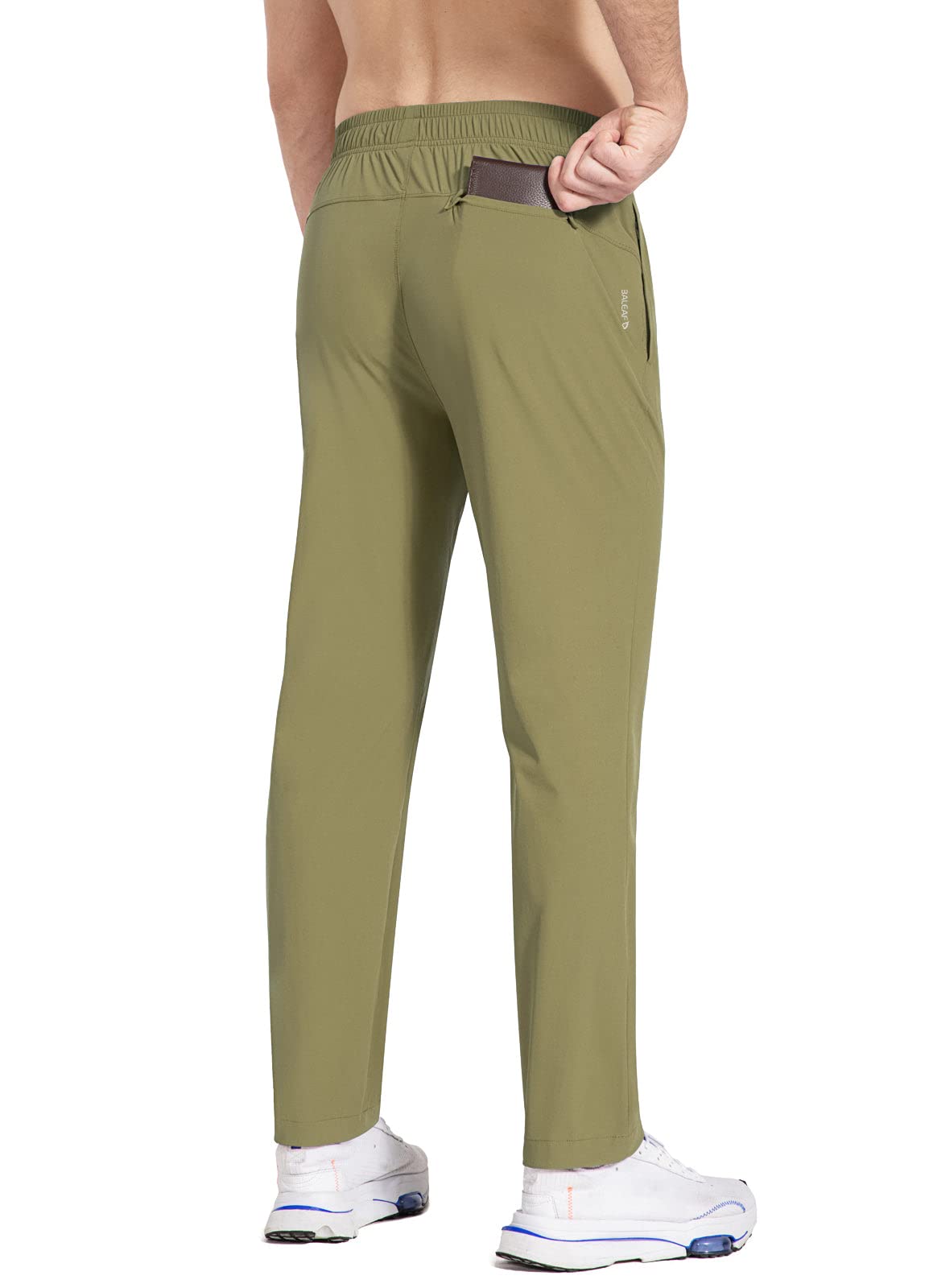 Baleaf men's golf pants with zipperless back pocket for secure daily carry.