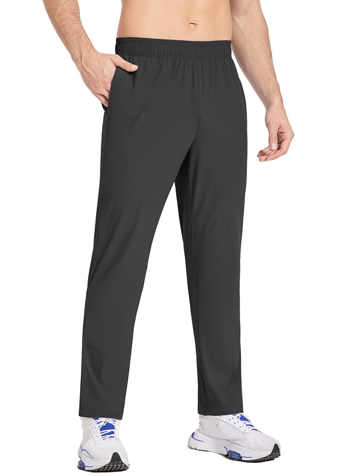 Baleaf men's running pants showing elastic waist for adjustable comfort during workouts
