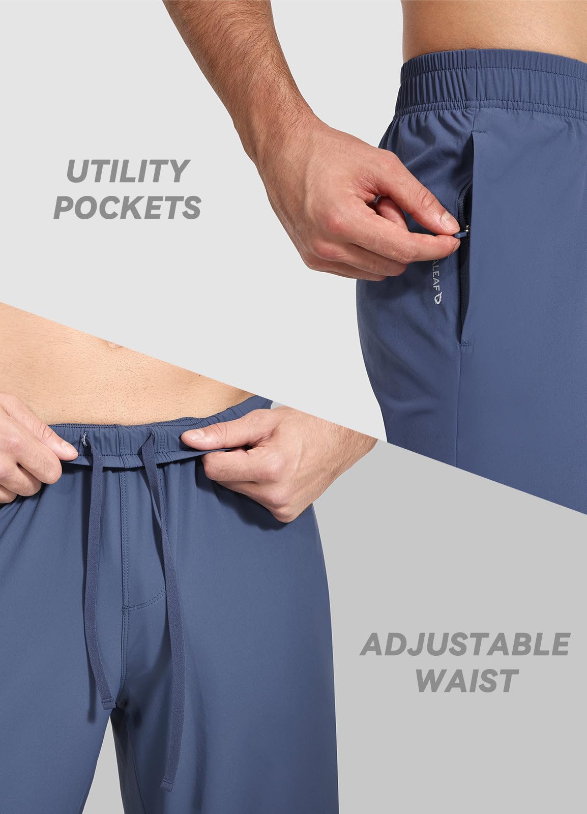 Baleaf men's workout pants blue back pocket offers quick access, zipperless design