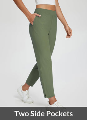 baleaf travel pants army green back view emphasizes color and fit