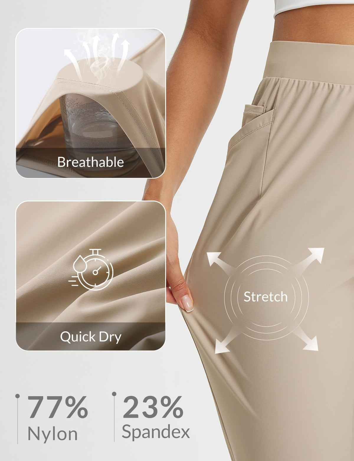Baleaf elastic waistband with inner drawstring for secure wear