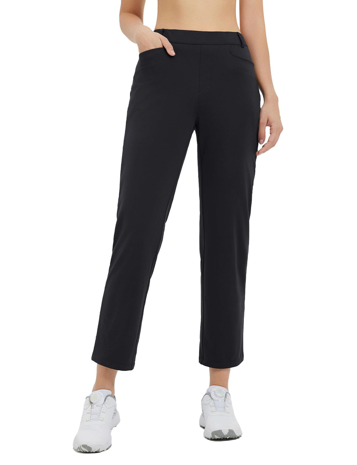 Baleaf women's fleece-lined golf pants front view, warmth and water resistance for chilly days.