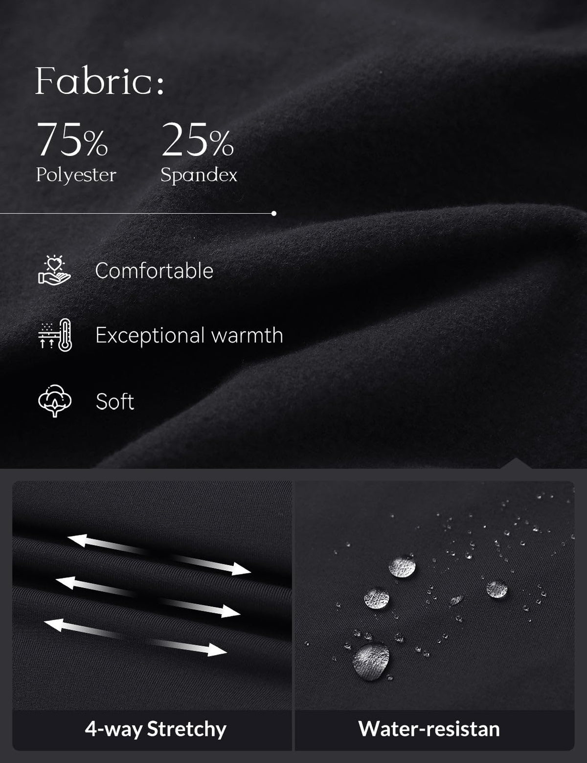 Baleaf fleece lined golf pants water repellent finish; sheds light rain