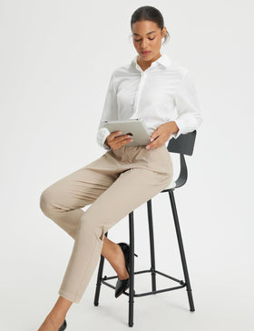 Baleaf petite-fit khaki dress pants offering flattering ankle length
