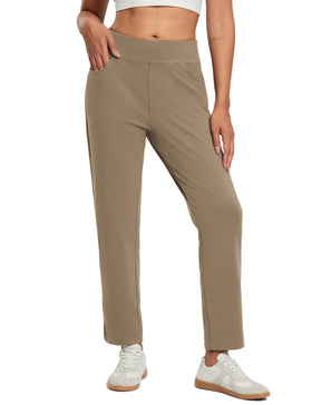 Baleaf women's stretch pants fleece-lined for warmth during winter travel.