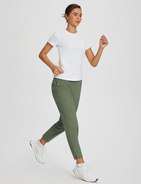 Baleaf women's travel pants with split-hem ankle design for a taller silhouette.
