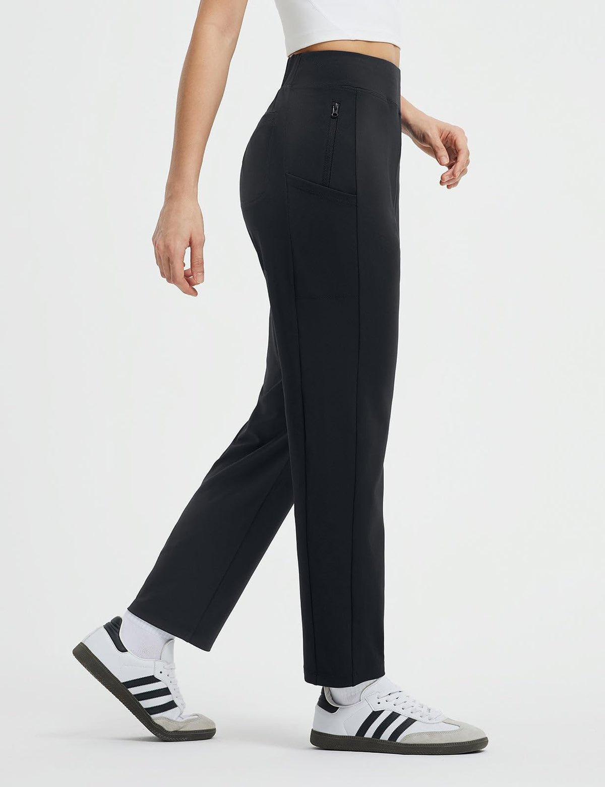 baleaf Women's Travel Pants side view showing 6 pockets for valuables.
