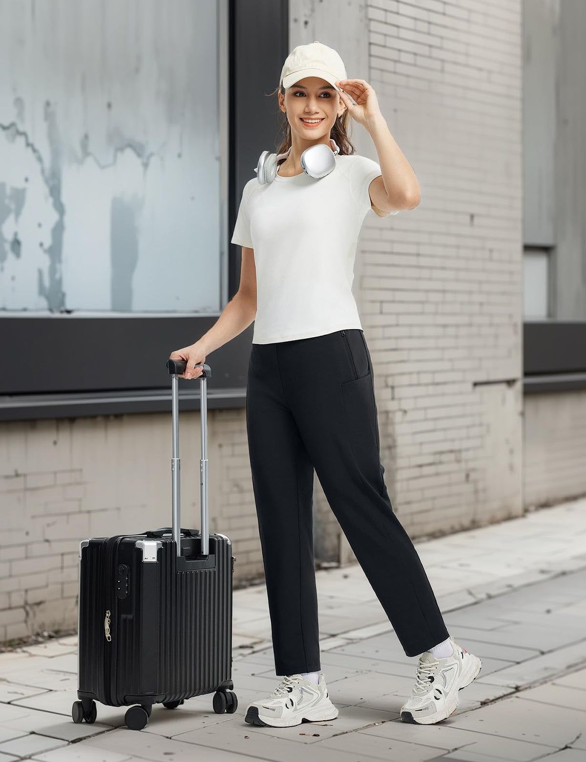 Baleaf Women's Travel Pants stretch fabric close-up highlighting comfort and durability.