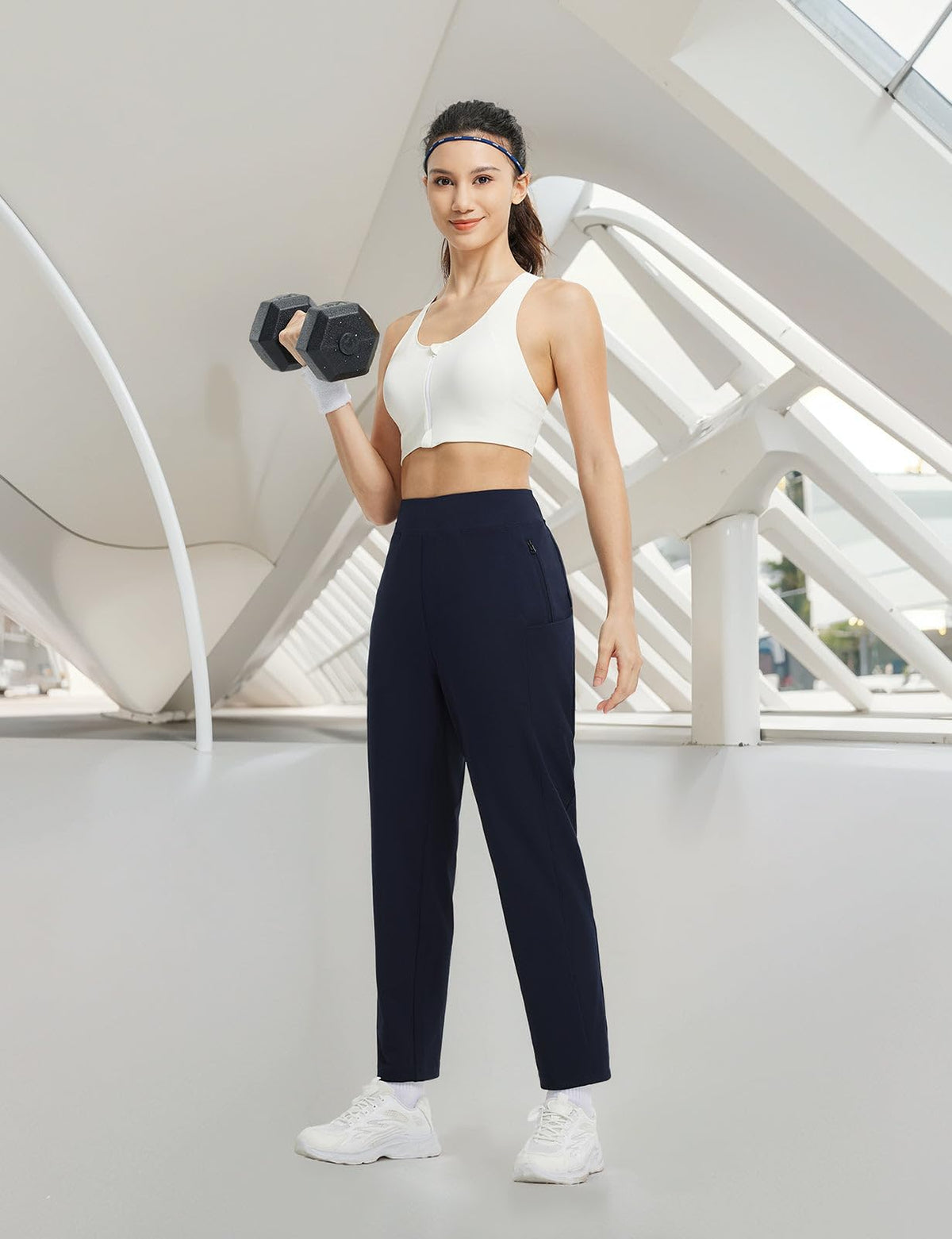 Baleaf travel pants featuring tummy-control waist and adjustable drawstring