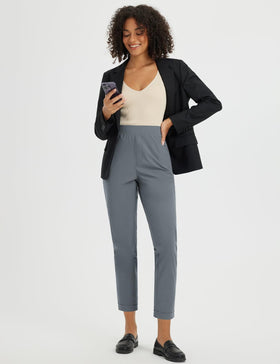 Baleaf women's work pants elastic waistband and inner drawstring secure fit
