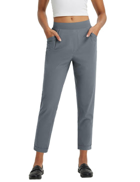 Baleaf women's work pants stretch fabric close-up showing flexible material for all-day movement.