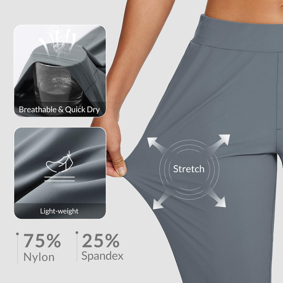 Baleaf dressy pants with seven-eighths length and split hem for a taller look.