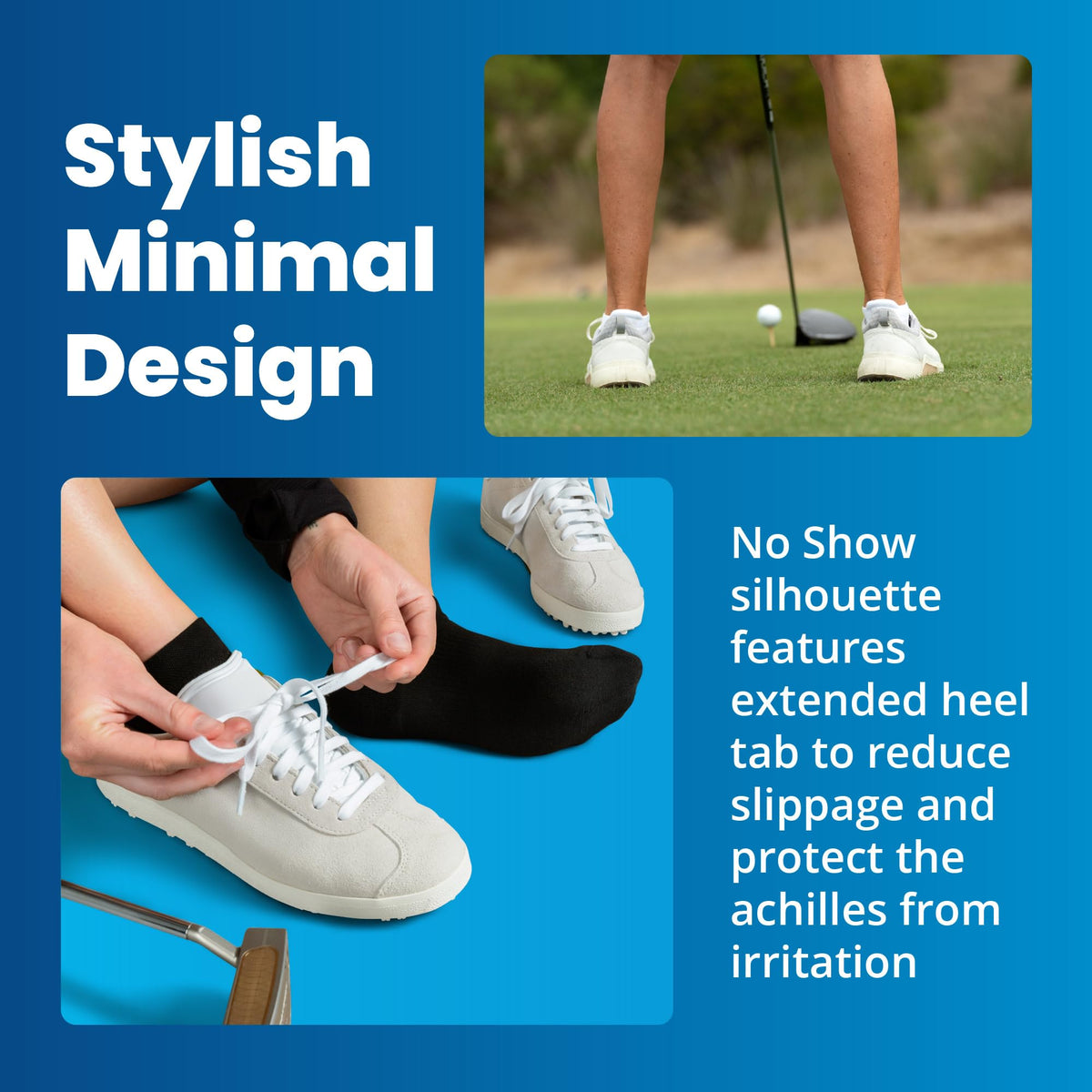 Balega Golf No Show Tab Socks heel-tab-closeup highlights comfortable heel support.