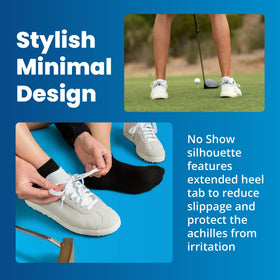 Balega Golf No Show Tab Socks heel-tab-closeup highlights comfortable heel support.