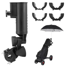 BangBoom golf push cart umbrella holder mounted on the handle showing a shaded play area