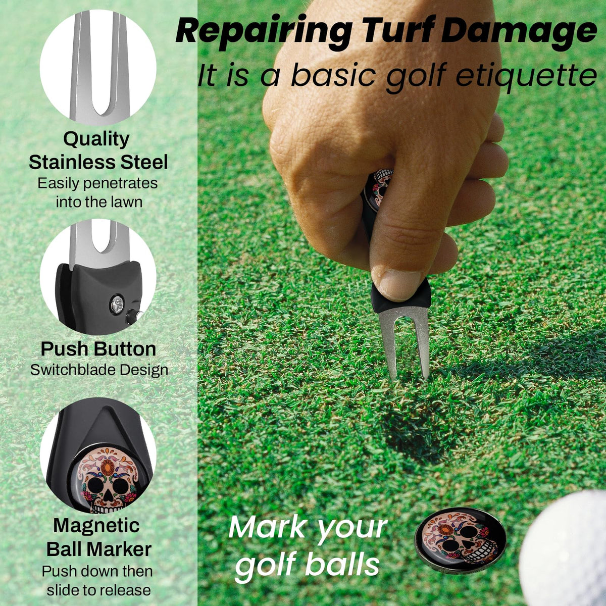 BAPOTH ball and tee holder keeps 3 balls and 10 tees organized on your bag.