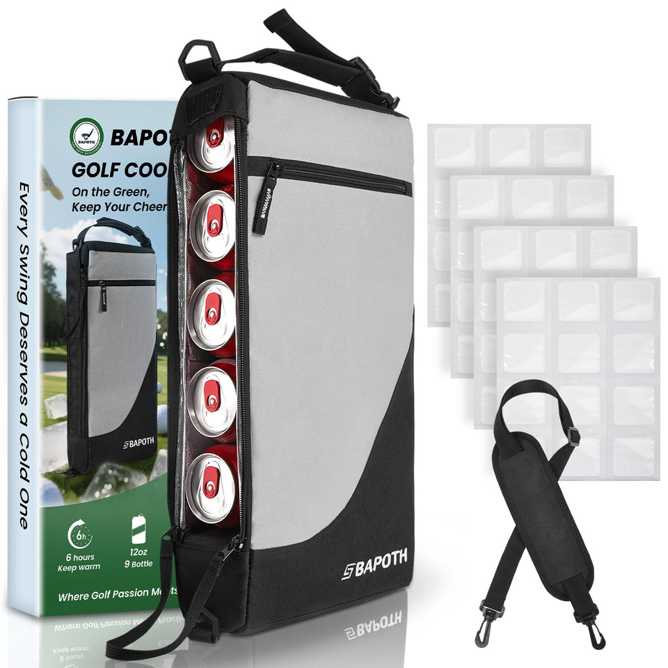 BAPOTH golf cooler bag with lid open for quick on-course drink access.